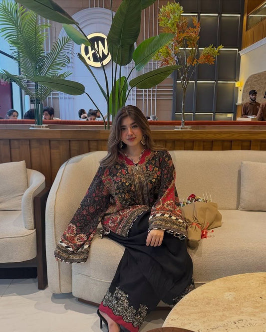 ETHNC  Inspired Printed Farshi Set - Premium  Silk Kameez & Pant - Trends By Marium