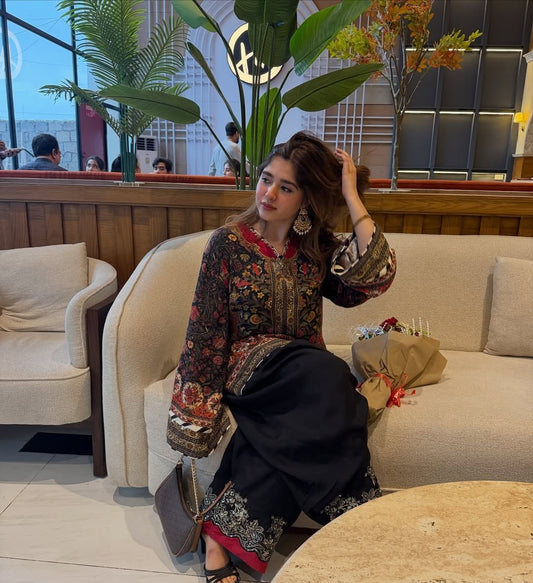 ETHNC  Inspired Printed Farshi Set - Premium  Silk Kameez & Pant - Trends By Marium