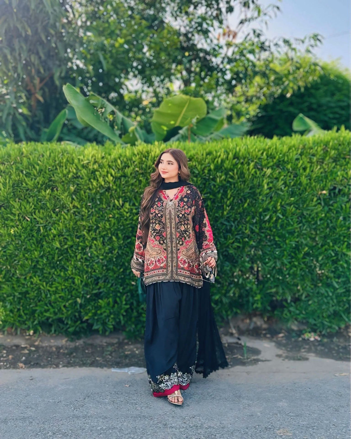 ETHNC  Inspired Printed Farshi Set - Premium  Silk Kameez & Pant - Trends By Marium