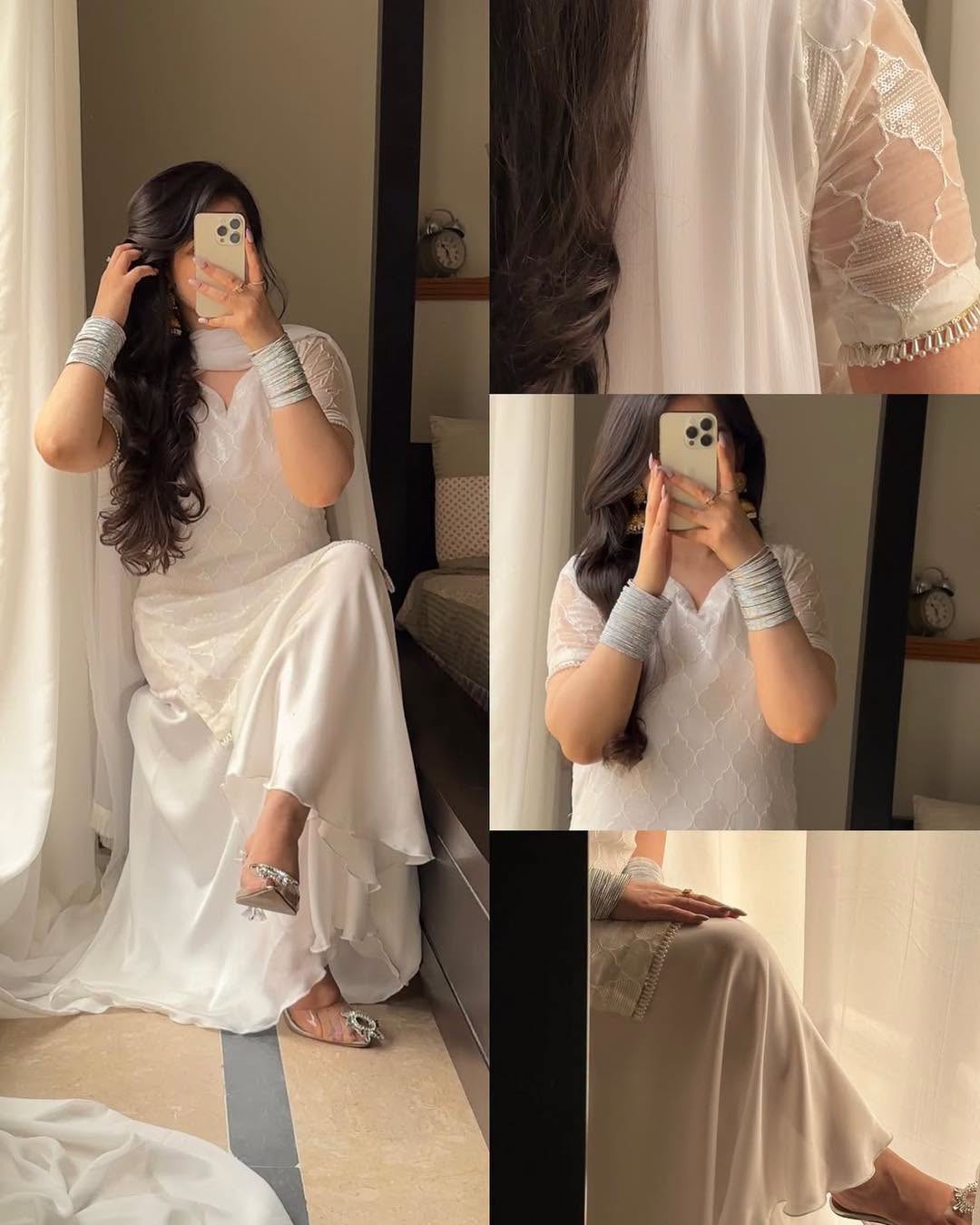 Premium PK-Inspired 3PC Set - Elegant Embroidery & Pearl Work - Premium Georgette Kameez - Trends By Marium